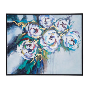 Sagebrook Home Contemporary 52x42 Framed Hand Painted Flowers Canvas, Gray/bla 70201  Polyester Canvas