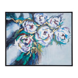 Contemporary 52x42 Framed Hand Painted Flowers Canvas, Gray/bla