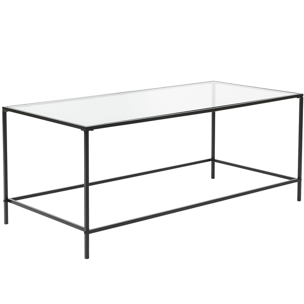 Arvi 44" Coffee Table in Clear Glass with Black Base