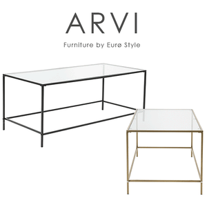 Arvi 44" Coffee Table in Clear Glass with Black Base