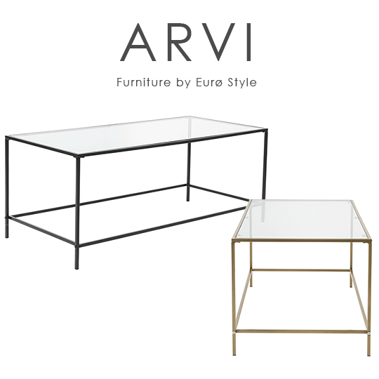 Arvi 44" Coffee Table in Clear Glass with Black Base