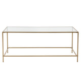 Arvi 44" Coffee Table in Clear Glass with Brass Base