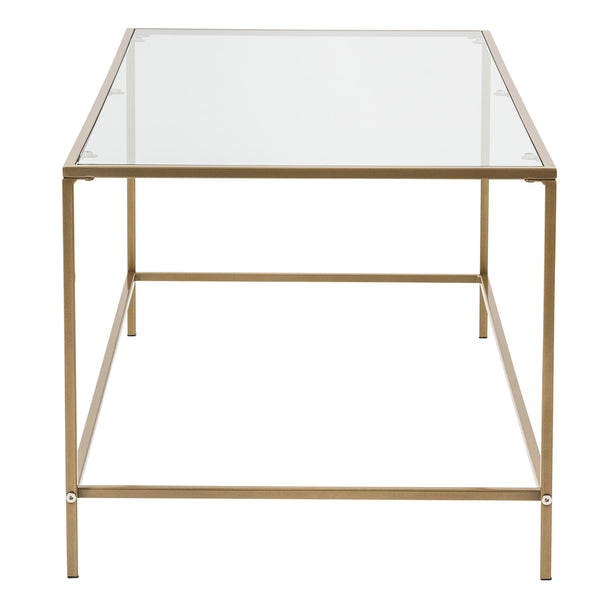 Arvi 44" Coffee Table in Clear Glass with Brass Base