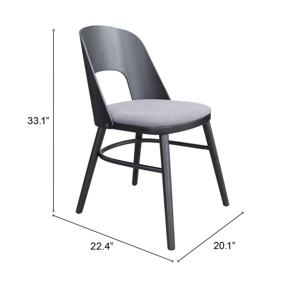 Zuo Modern Iago 100% Polyester, Rubberwood Scandinavian Commercial Grade Dining Chair Set - Set of 2 Gray, Black 100% Polyester, Rubberwood