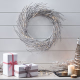 24" Pre-lit Warm White LED Artificial Christmas Wreath, Snowy