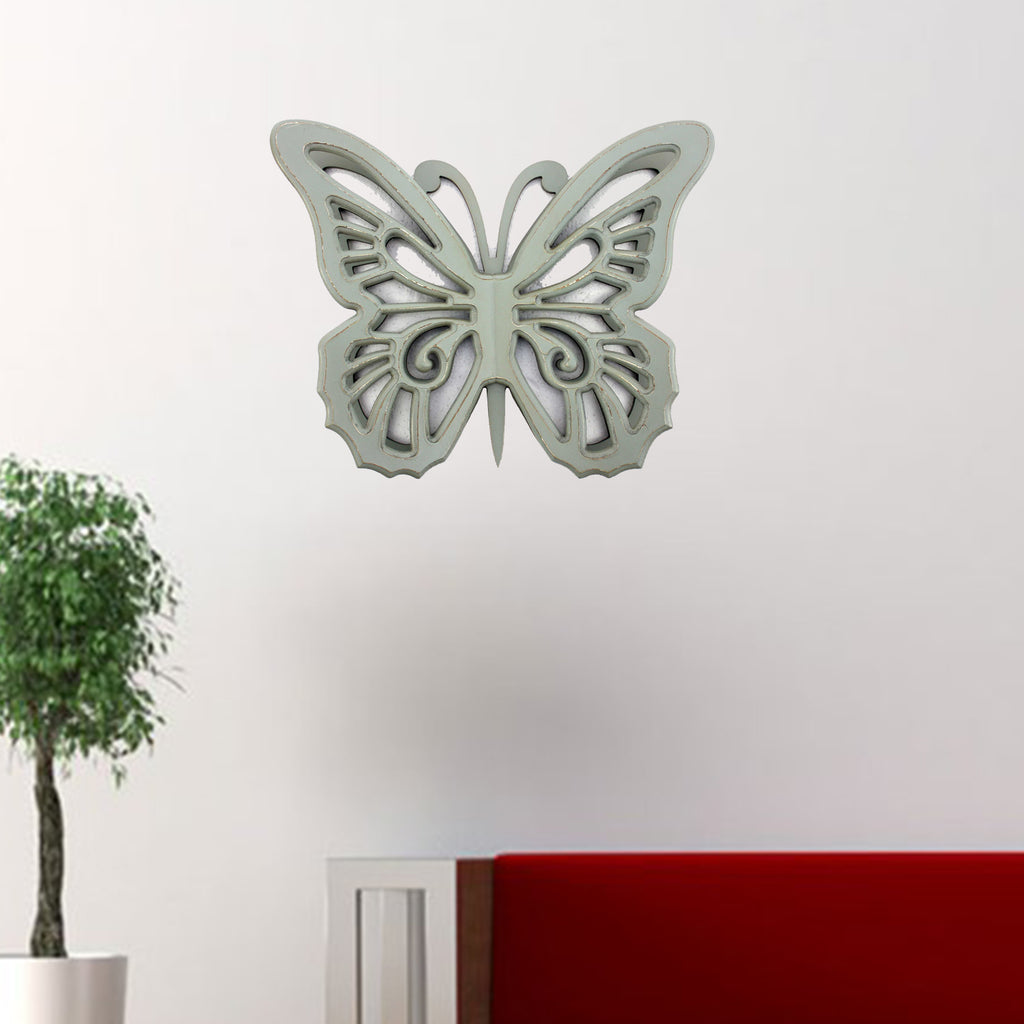18.5" x 23" x 4" Gray Rustic Butterfly Wooden Wall Decor