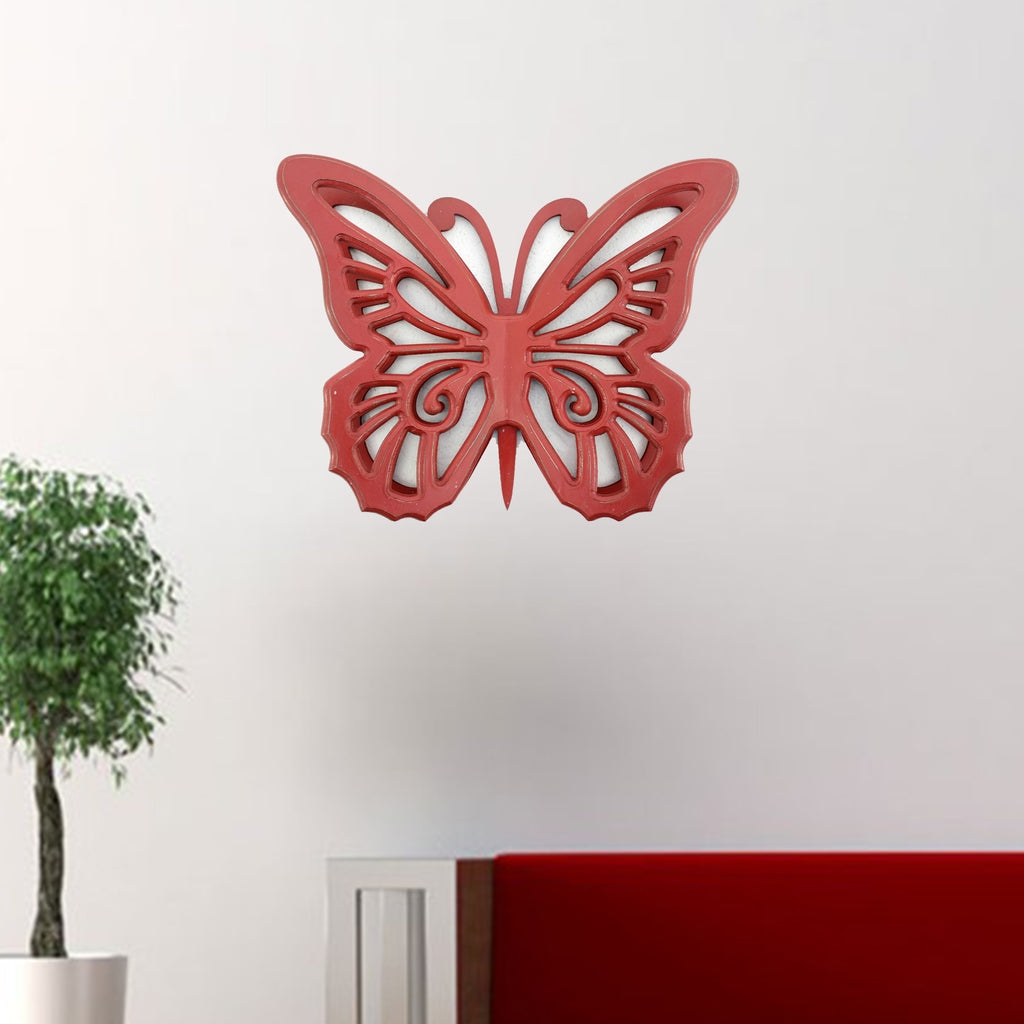 18.5" x 23" x 4" Red Rustic Butterfly Wooden Wall Decor