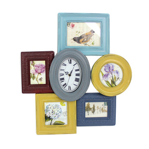 1.77 x 21.65 x 23.43 Multi-Color Vintage Wood Photo Frame & Clock - Wall Decor