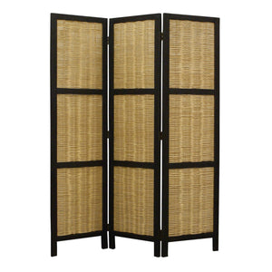 HomeRoots Dark Brown And Natural Willow 3 Panel Room Divider Screen 274670-HOMEROOTS 274670