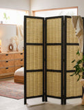 HomeRoots Dark Brown And Natural Willow 3 Panel Room Divider Screen 274670-HOMEROOTS 274670