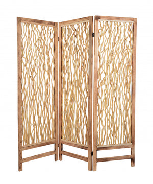 1 x 60 x 69 Brown 3 Panel Wood foldable Screen