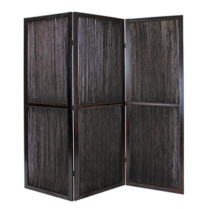 HomeRoots Dark Wood And Water Hyacinth 3 Panel Room Divider Screen 274870-HOMEROOTS 274870