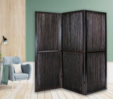 HomeRoots Dark Wood And Water Hyacinth 3 Panel Room Divider Screen 274870-HOMEROOTS 274870