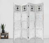 HomeRoots Gray Wash 4 Panel With Scroll Work Room Divider Screen 274888-HOMEROOTS 274888