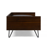 Bonneville Mid Century Modern Ped Bed with Acacia Wood Frame, Dark Oak and Dark Gray Noble House