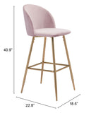 Zuo Modern Cozy 100% Polyester, Plywood, Steel Modern Commercial Grade Barstool Pink, Gold 100% Polyester, Plywood, Steel