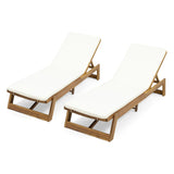 Maki Outdoor Acacia Wood Chaise Lounge and Cushion Sets, Teak and Cream Noble House