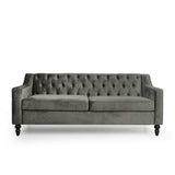 Knouff Modern Glam Tufted Velvet 3 Seater Sofa, Gray and Dark Brown  Noble House