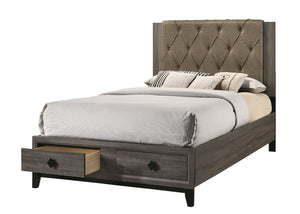 Avantika Transitional Bed with Storage Fabric () • Rustic Gray Oak (Gray) 27667EK-ACME