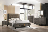Avantika Transitional Bed with Storage Fabric () • Rustic Gray Oak (Gray) 27667EK-ACME