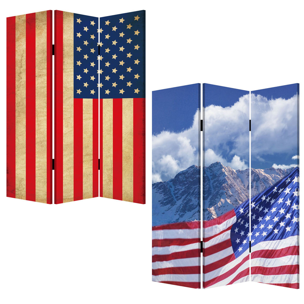 1 x 48 x 72 Multi Color Wood Canvas Model American Flag Screen