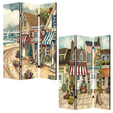 1 x 48 x 72 Multi Color Wood Canvas Seaside Town Slate Screen