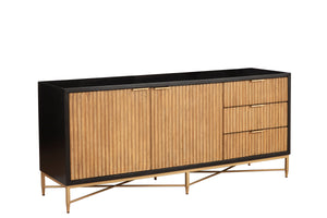 Larsen TV Console in Black & Natural - Stylish Mahogany with Gold Accents, Fully Assembled Beauty