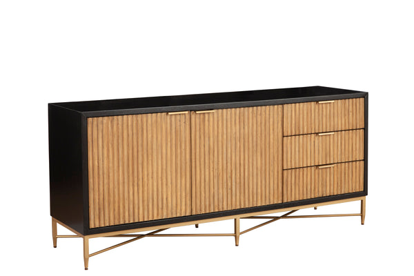 Larsen TV Console in Black & Natural - Stylish Mahogany with Gold Accents, Fully Assembled Beauty