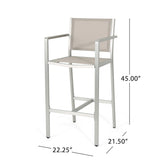 Cape Coral Outdoor Grey Mesh 29.50 Inch Barstools with Silver Rust-Proof Aluminum Frame Noble House