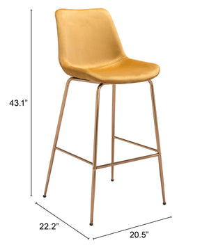 Zuo Modern Tony 100% Polyester, Plywood, Steel Modern Commercial Grade Barstool Yellow, Gold 100% Polyester, Plywood, Steel