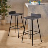 Bidwell Indoor Bar Stools, Modern, Contemporary, Dark Gray Acacia Wood with Iron Legs Noble House