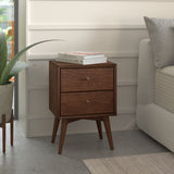 Alpine Furniture Flynn Mid Century Modern 2 Drawer Nightstand, Walnut 966WAL-02 Walnut Mahogany Solids & Okoume Veneer 18 x 15 x 26