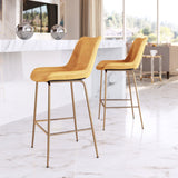 Zuo Modern Tony 100% Polyester, Plywood, Steel Modern Commercial Grade Counter Stool Yellow, Gold 100% Polyester, Plywood, Steel