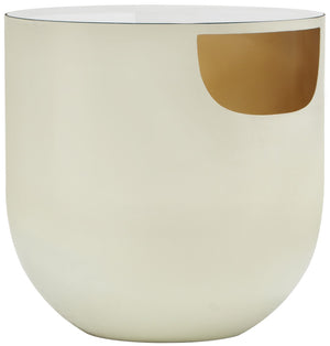 Doma Glass / Iron Contemporary Cream / Gold End Table - 20" W x 20" D x 20" H
