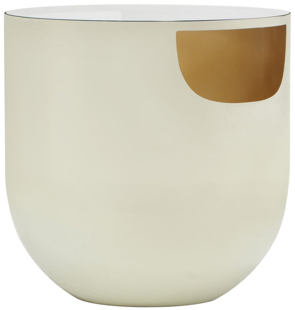 Doma Glass / Iron Contemporary Cream / Gold End Table - 20" W x 20" D x 20" H