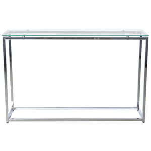 Sandor Long Console Table with Clear Tempered Glass Top and Chrome Frame