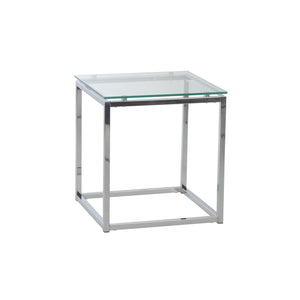 Sandor Square Side Table in Clear Glass with Chrome Base