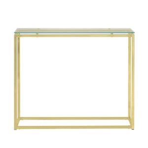 Sandor Console Table with Clear Tempered Glass Top and Matte Brushed Gold Frame