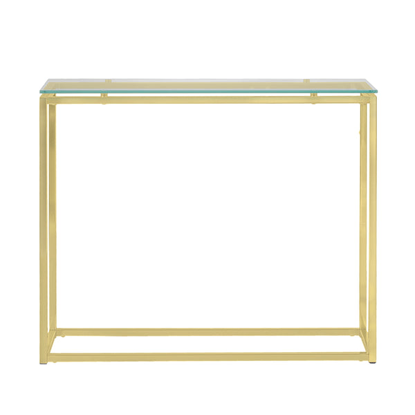 Sandor Console Table with Clear Tempered Glass Top and Matte Brushed Gold Frame