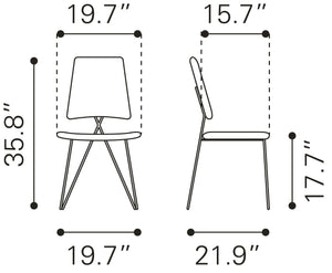 Zuo Modern Chloe 100% Polyester, Plywood, Steel Modern Commercial Grade Dining Chair Set - Set of 2 Green, Gold 100% Polyester, Plywood, Steel