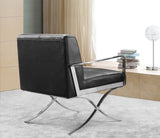 31' Black Leather and Steel Lounge Chair