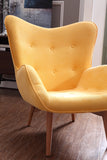 38' Yellow Fabric and Wood Tufted Chair and Ottoman