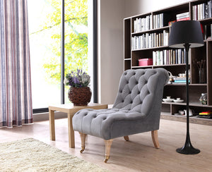 36' Grey Foam Wood and Velour Tufted Accent Chair