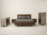 Modern Dark Walnut & Concrete Queen Bed