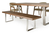 71' Modern Walnut Wood Finish Chrome Leg Bench
