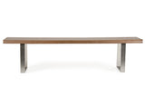 71' Modern Walnut Wood Finish Chrome Leg Bench