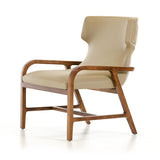 32' Walnut Wood and Taupe Leatherette Accent Chair
