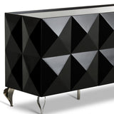 33' Black Lacquer MDF and Steel Buffet with 3 Doors