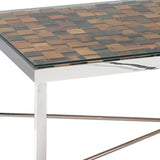 14' Mosaic Wood Steel and Glass Coffee Table