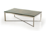 14' Mosaic Wood Glass and Steel Coffee Table
